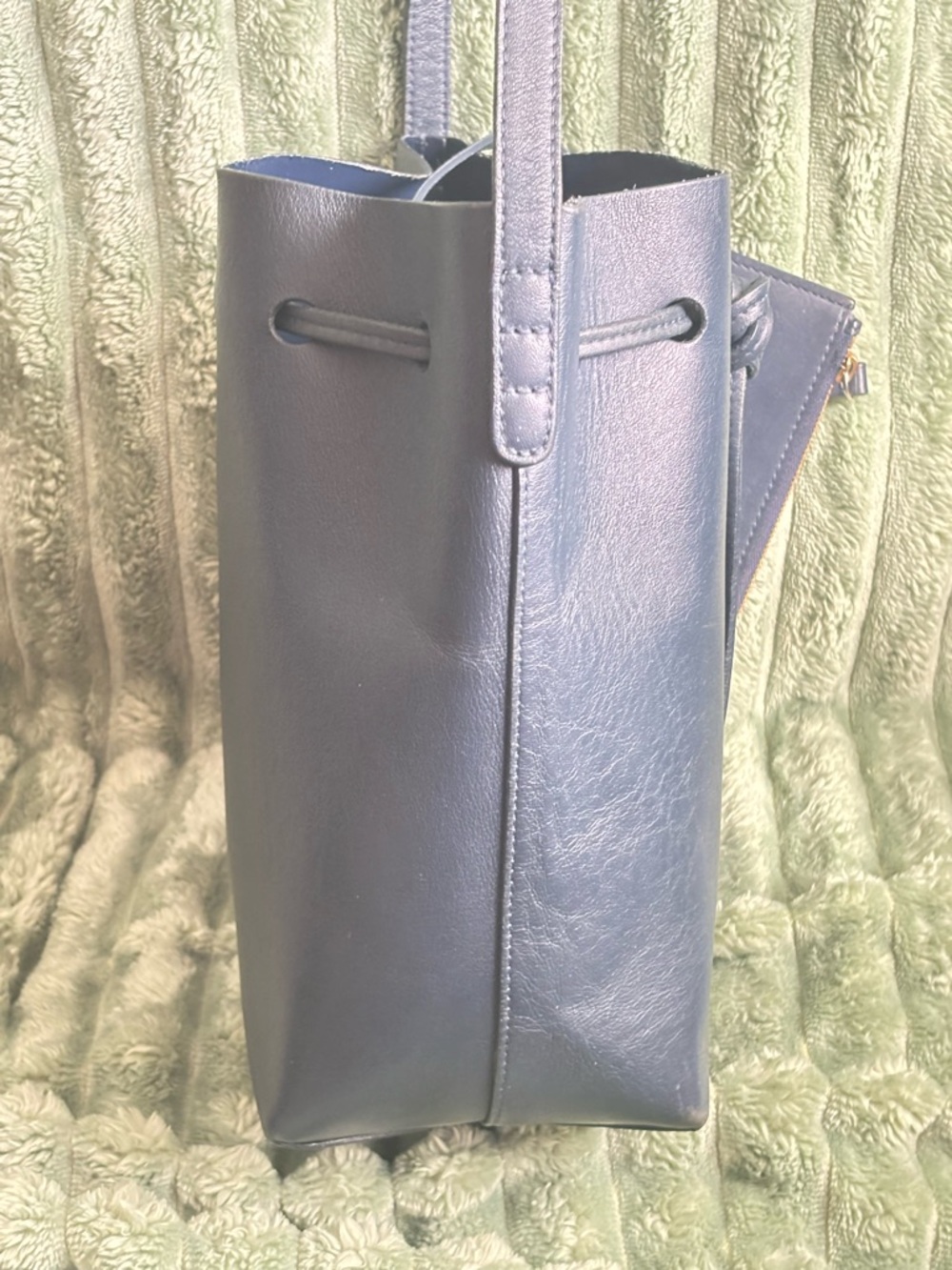 MANSUR GAVRIEL NAVY BLUE LEATHER MINI BUCKET BAG with WALLET - Picture 6 of 14